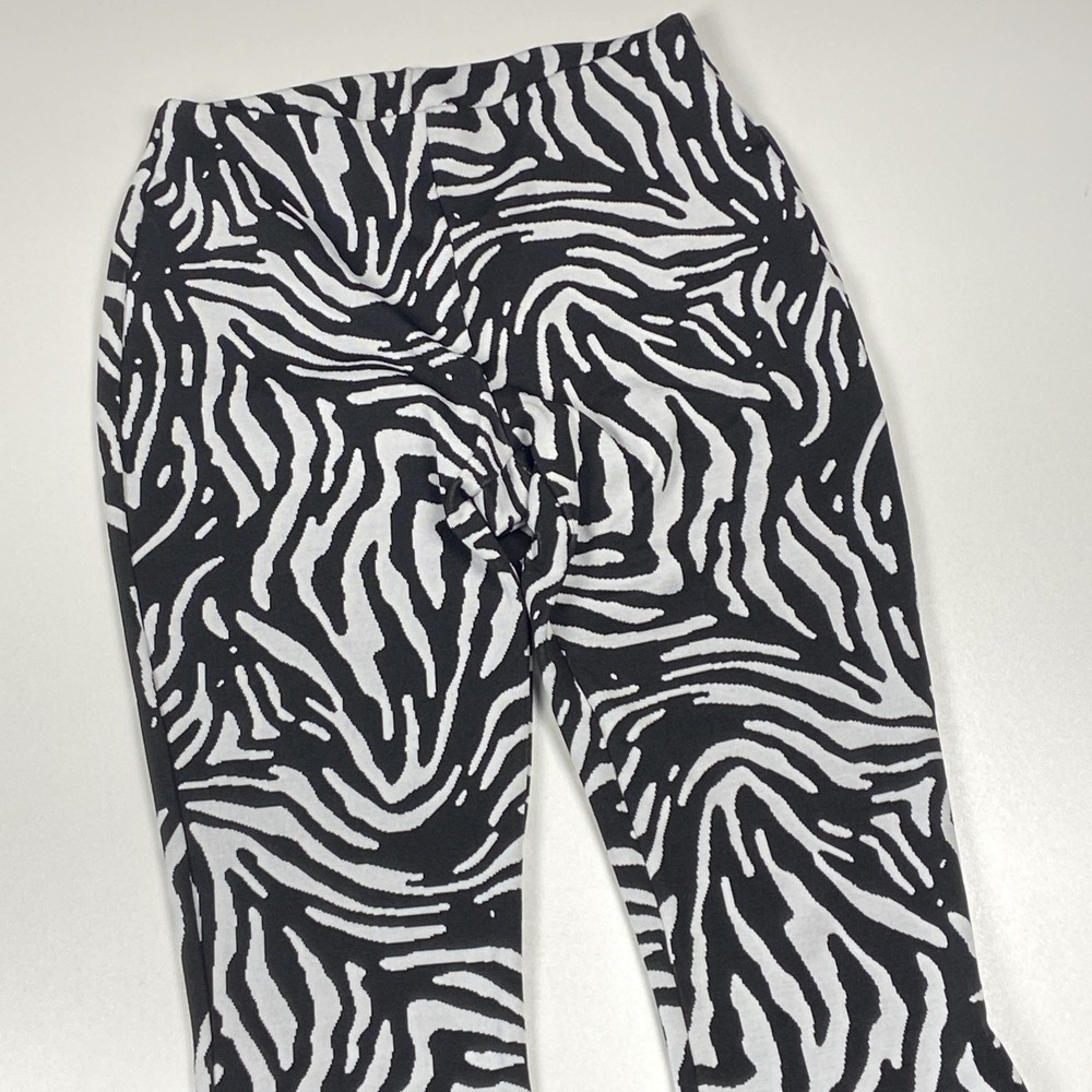 Zara Zebra Print Flare Pants Size S Blackβ White Stretch Wide Leg Knit Trousers
